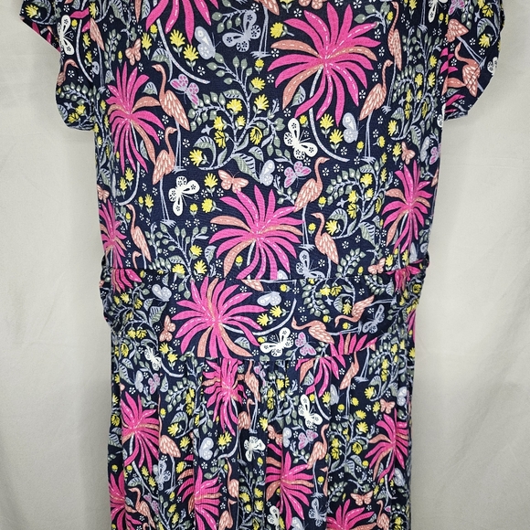 New Boden Amelie Jersey Dress Navy Tropical Charm Floral Bird Butterfly Size 10R - Picture 5 of 15